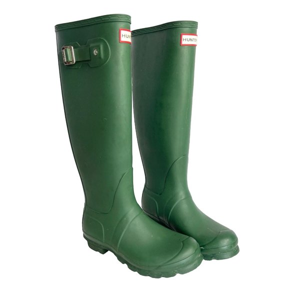Hunter Shoes - Hunter Rain Boots Tall US 8 Womens Hunter Green Matte Side Buckle 17" Waterproof